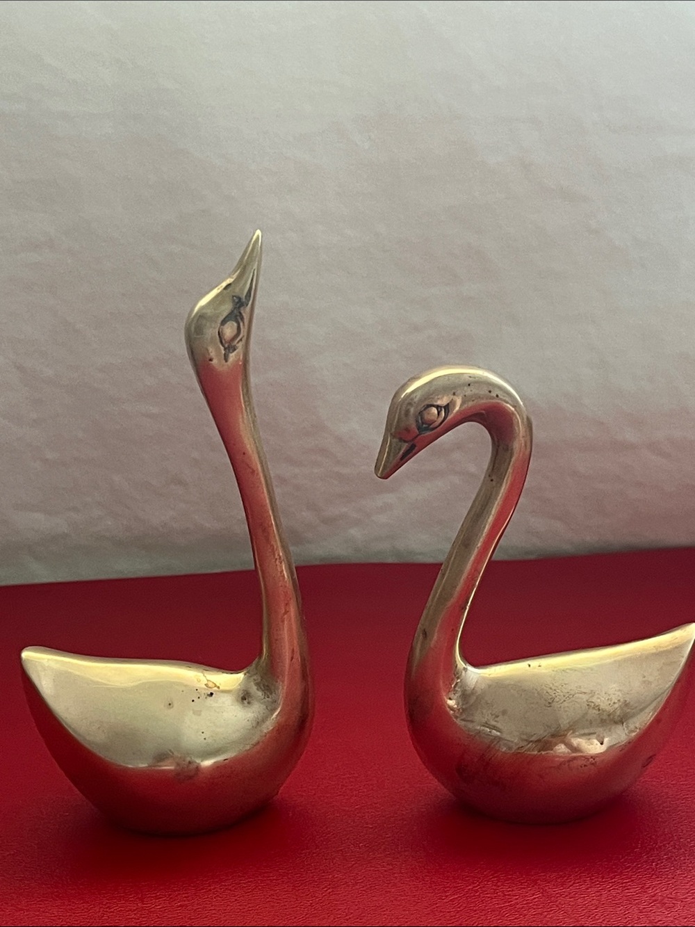 Vintage Mid Century Solid Brass Swans Set Of 2